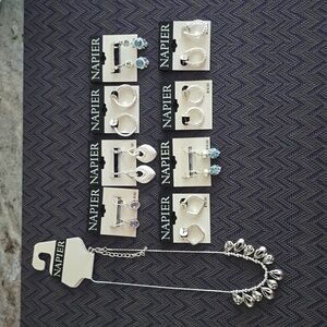 NAPIER WOMENS FASHION JEWELRY BUNDLE OF 8 PAIRS OF PIERCED EARRINGS 1 NECKLACE